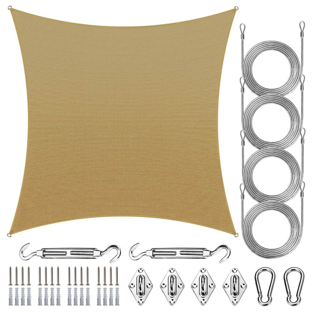 10 ft. x 10 ft. Square Sun Shade Sail with Hardware Kit and Rope-Sand Beige price history on PriceWatchPro