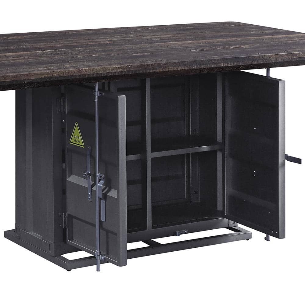 Transitional Cargo 66" Walnut & Gunmetal Dining Table with Storage