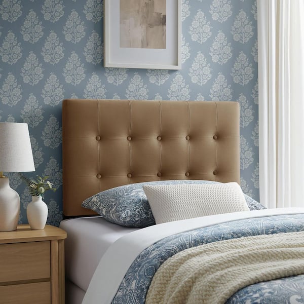 Emily Twin Size Performance Velvet Headboard in Taupe Brown