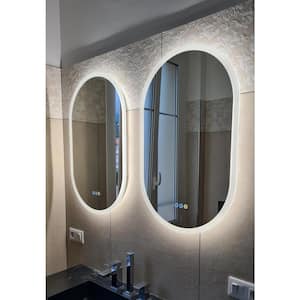 20 in. W x 32 in. H Large Oval Frameless Three Dimmable Backlit Memory Anti-Fog Wall LED Bathroom Vanity Mirror w Plug