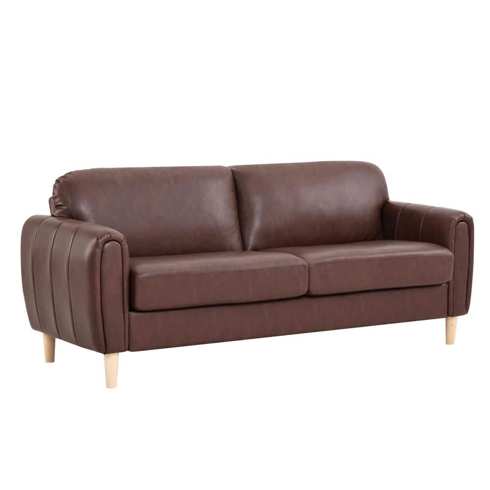 Brown Faux Leather Tufted Sofa with Removable Cushions