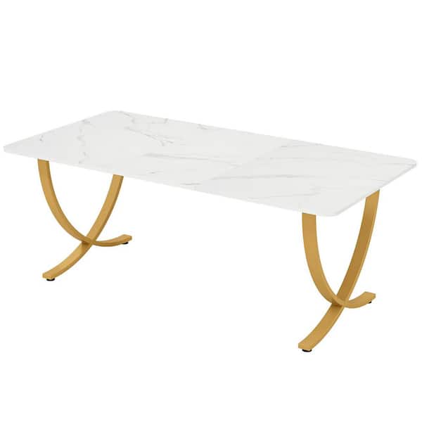 Cassey 63 in. Rectangular White Gold Modern Office Desk Executive Computer Desk Home Office Work Station