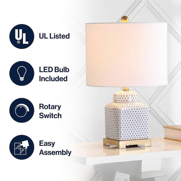 JONATHAN Y Cleo 21.5 in. Ceramic/Metal Ginger Jar LED Table Lamp