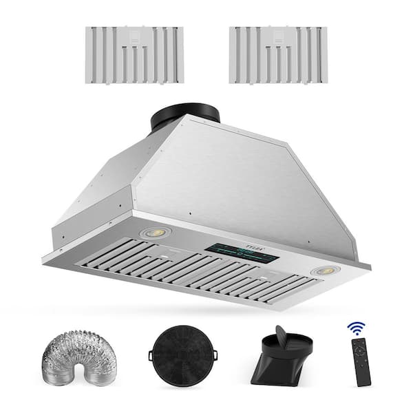 Tylza 30 in. 900 CFM Convertible Ductless to Ducted Insert Range Hood in Stainless Steel with Charcoal Filter 2 3-Watt LED