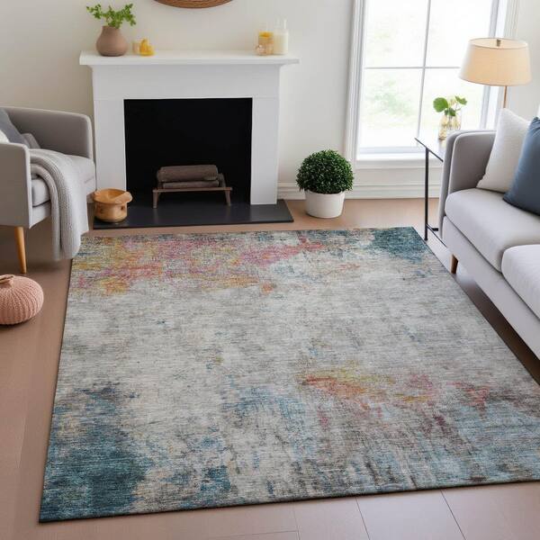 Mayfield Premium Machine Washable Abstract AMF1232 Teal 9 ft. x 12 ft. Area Rug