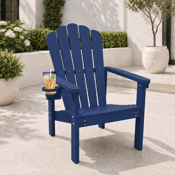 Thoeoe Outdoor HDPE Stackable Adirondack Chair with Cup Holder in