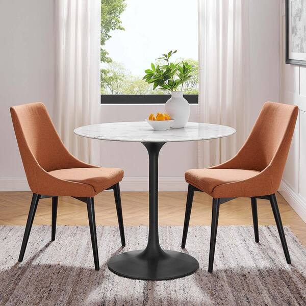 MODWAY Lippa Round Modern Black White Artificial Marble 36In Pedestal Dining Table with Seating Capacity of 2