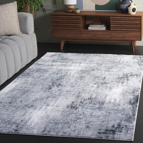Slate 7 ft. x 7 ft. Gray/Ivory Distressed Abstract Square Area Rug