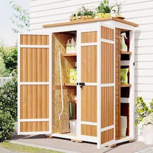 4.1 ft. W x 1.7 ft. D Outdoor Storage Wood Shed with Waterproof Asphalt Roof, 4 Lockable Doors 6.61 sq. ft., Natural