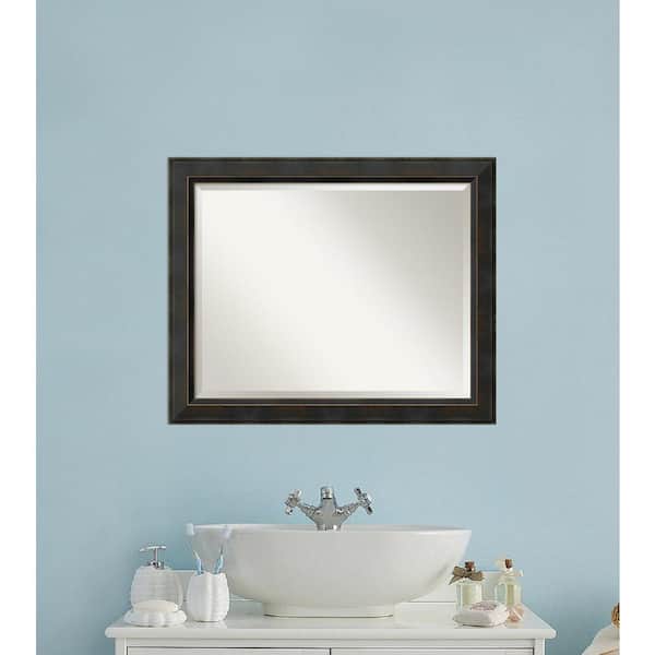 Amanti Art Signore Bronze 32.25 in. x 26.25 in. Beveled Rectangle Wood Framed Bathroom Wall Mirror in Bronze