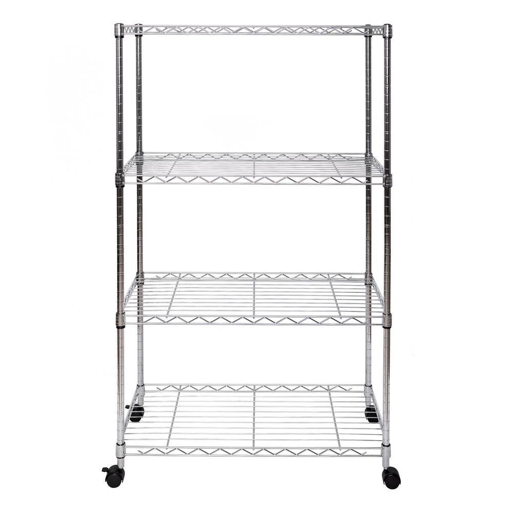 Adjustable 4-Tier Gray Steel Wire Shelving Unit with Wheels