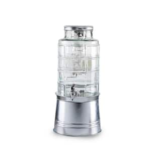 Patchwork 2.4 Gal. Clear, Cold Beverage Glass Dispenser with Ice Insert, Fruit Infuser Galvanized Base Leak Proof Spigot