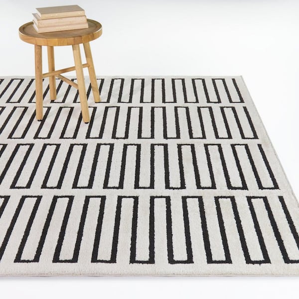 Grenville Cream/Black 5 ft. x 7 ft. Geometric Modern Area Rug