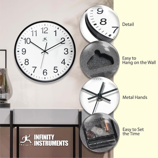Infinity Instruments Apollo Black 15 in. Wall Clock 20359BK - The