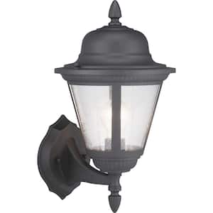 Westport Collection 1-Light Textured Black Clear Seeded Glass Traditional Outdoor Small Wall Lantern Light