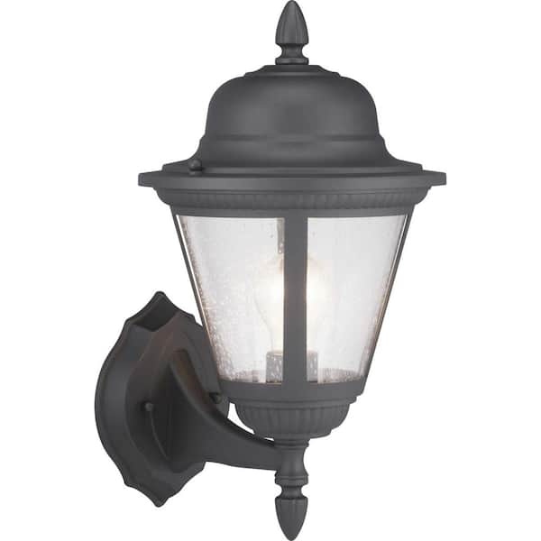 Progress Lighting Westport Collection 1-Light Textured Black Clear Seeded Glass Traditional Outdoor Small Wall Lantern Light