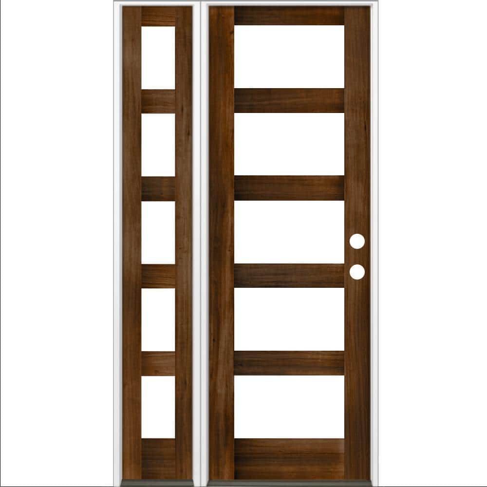 46 in. x 96 in. Modern Hemlock Left-Hand/Inswing 5-Lite Clear Glass Provincial Stain Wood Prehung Front Door w/Sidelite price history on PriceWatchPro