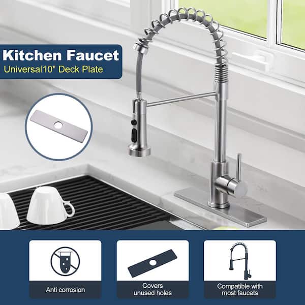 10 in. x 2.44 in. x 0.33 in. Stainless Steel Kitchen Sink Faucet Hole Cover Deck Plate Escutcheon in Brushed Nickel