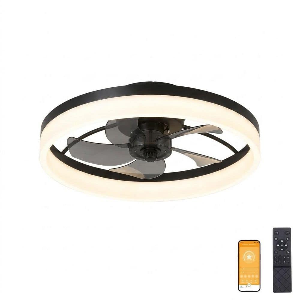 Black Housing Black Blade Finish Flush Mount Modern Ceiling Fan with Dimmable Smart LED light and Remote Included price history on PriceWatchPro