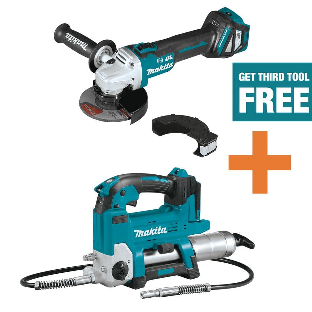Makita 18V LXT Brushless 4-1/2 in./5 in. Cordless Cut-Off/Angle Grinder with Electric Brake and 18V LXT Grease Gun -  XAG16Z-XPG01Z