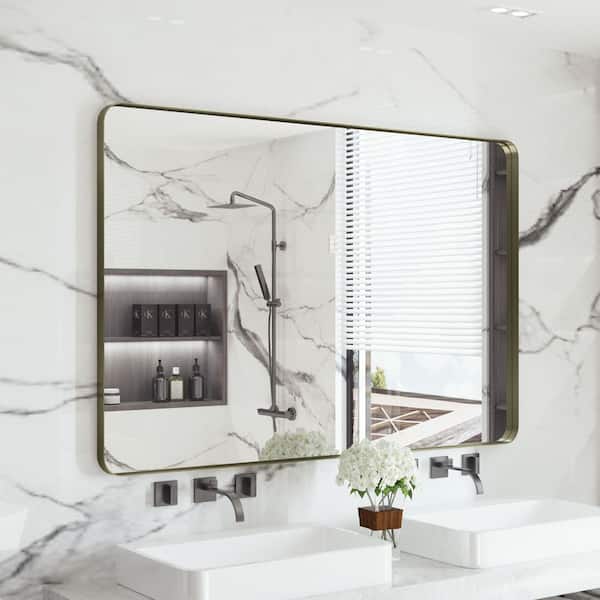 60 in. W x 40 in. H Premium Aluminum Framed Rectangular Bathroom Vanity Wall Mirror in Bronze