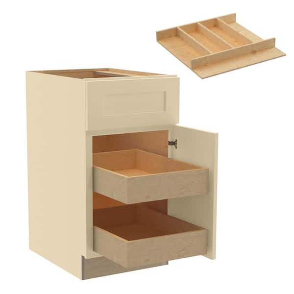 Home Decorators Collection Newport 18 in. W x 24 in. D x 34.5 in. H Assembled Plywood Base Kitchen Cabinet in Blended Cream with 2ROT Utility RH