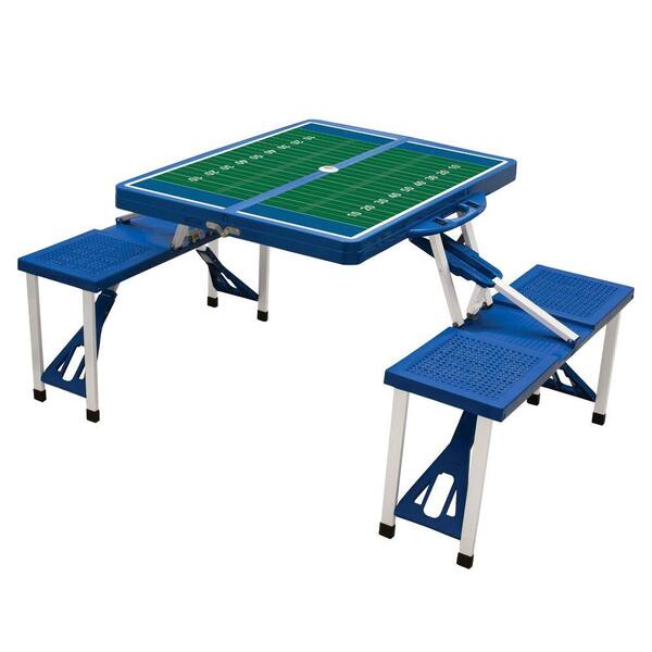 Picnic Time Royal Blue Sport Compact Patio Folding Picnic Table with Football Field Pattern
