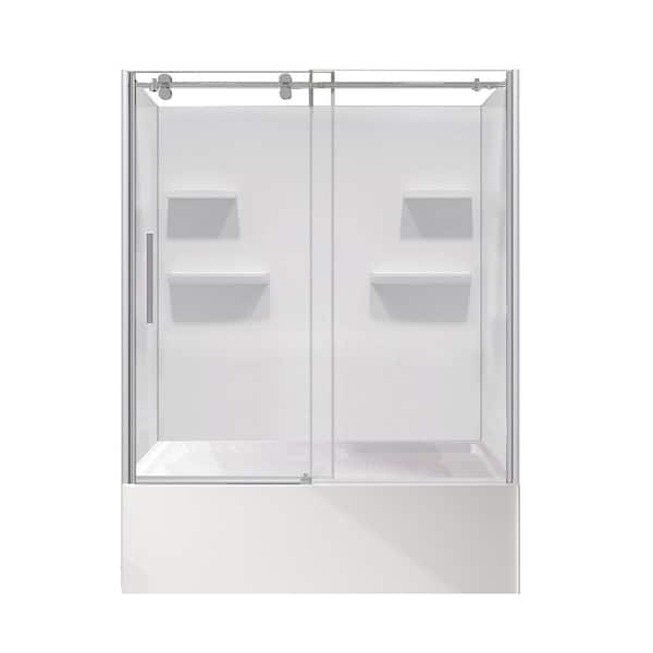 Beladone 60 in. x 32 in. Right Skirted Soaking Bathtub Kit with Right Drain in White with Chrome Accents