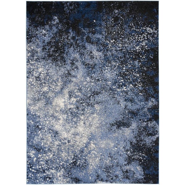 Nourison Passion Light Blue Black 6 ft. x 9 ft. Abstract Contemporary Area Rug