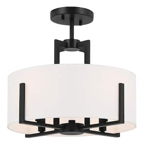 Malen 15.5 in. 4-Light Black Bedroom Traditional Convertible Semi-Flush Mount Ceiling Light with Fabric Shade