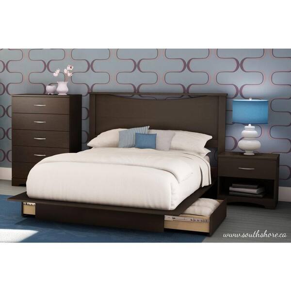 South Shore Step One 2-Drawer Chocolate Full/Queen-Size Platform Bed
