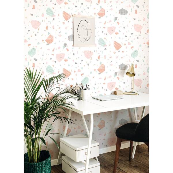 Pastel Sketch Floral Peel and Stick Wallpaper Pink Removable 17.5in×10ft  Pale Pink Flower Wall Paper Sticker Light Pink Floral Contact Paper Peel 