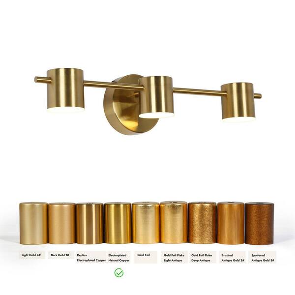 Zevni Macue 21 in. 3-Light Brass Gold Integrated LED Bathroom