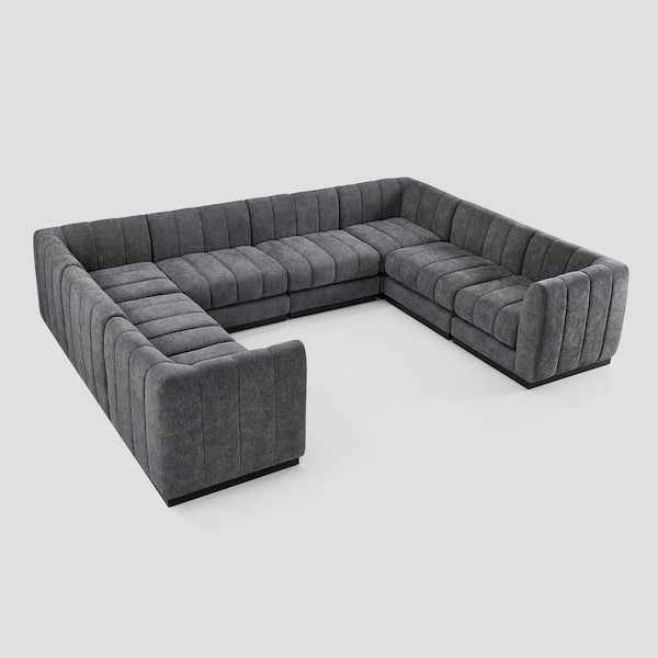 Morden Fort 128 in. U Shape Chenille Gray Sectional Couch, 8