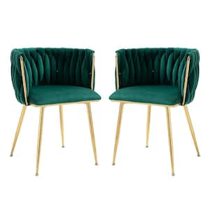 Modern Emerald Velvet Leisure Dining Arm Chair with Metal Legs (Set of 2)