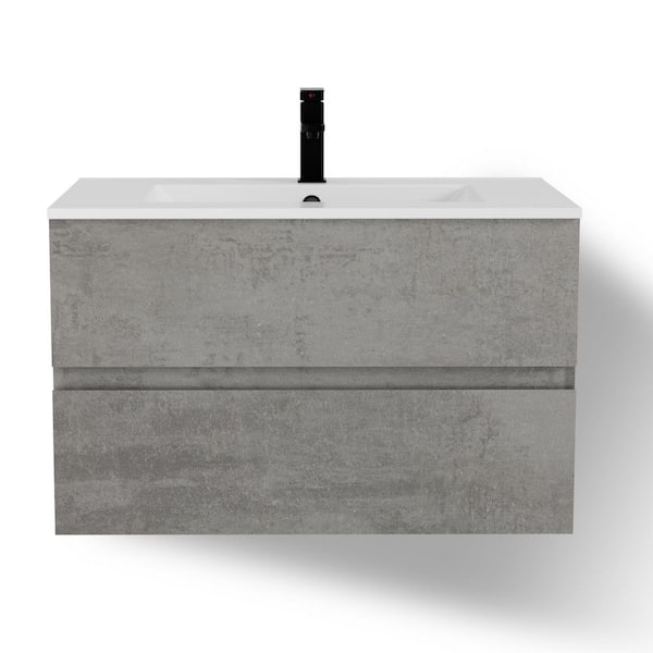 30 in. W x 18.1 in. D x 18.1 in. H Single Sink Floating Gray Bath Vanity with White Integrated Composite Resin Top