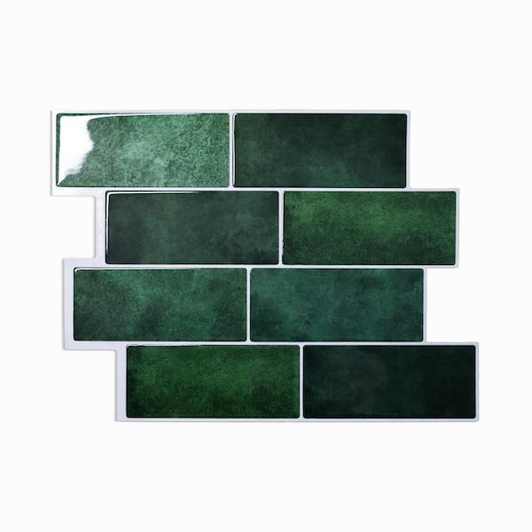 Yipscazo 8.26 in. x 9.6 in. Green Thin Vinyl Peel and Stick Backsplash Tiles for Kitchen (20-Pack/11 sq. ft.)