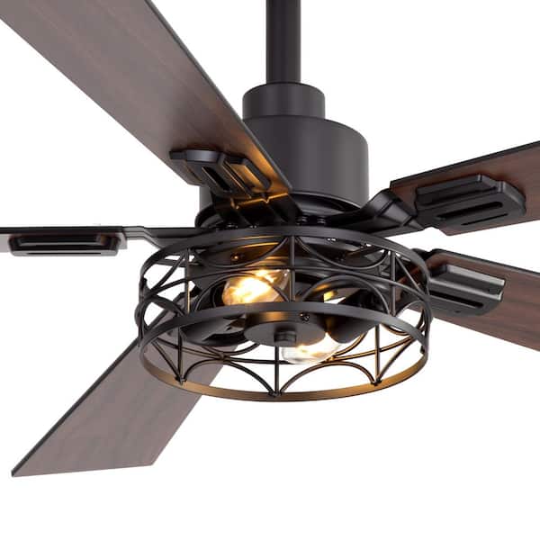42 in. Indoor Black Downrod Mount Ceiling Fan with Enclosed Metal Light Kit, 5 Black/Brown Blades and Remote Included