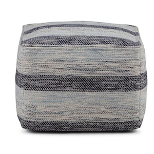 Clay Boho Square Pouf in Patterned Blue Melange Cotton