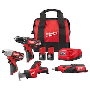 M12 12V Lithium-Ion Cordless 4-Tool Combo Kit with (2) Compact 1.5Ah Batteries and Charger
