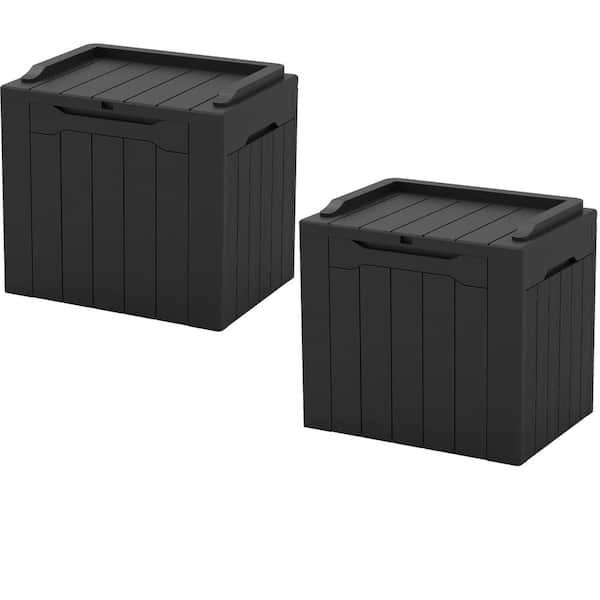 Patiowell 32 Gal. Wood-Grain Deck Box with Seat, Outdoor Lockable Storage Box for Patio Furniture in Black (2-Pack)