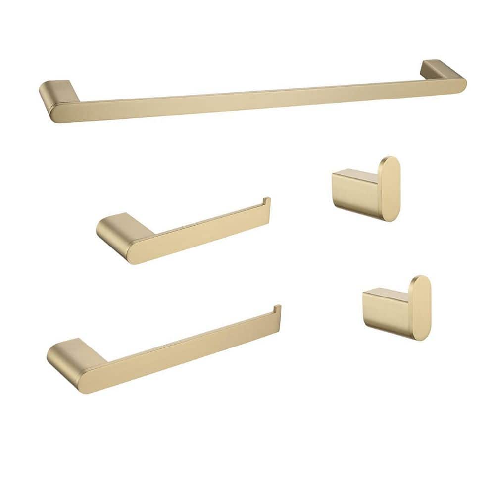 5-Piece Bathroom Hardware Set with Towel Bar, Paper Holder and Hooks in Brushed Gold Stainless Steel for Modern Bathroom price history on PriceWatchPro