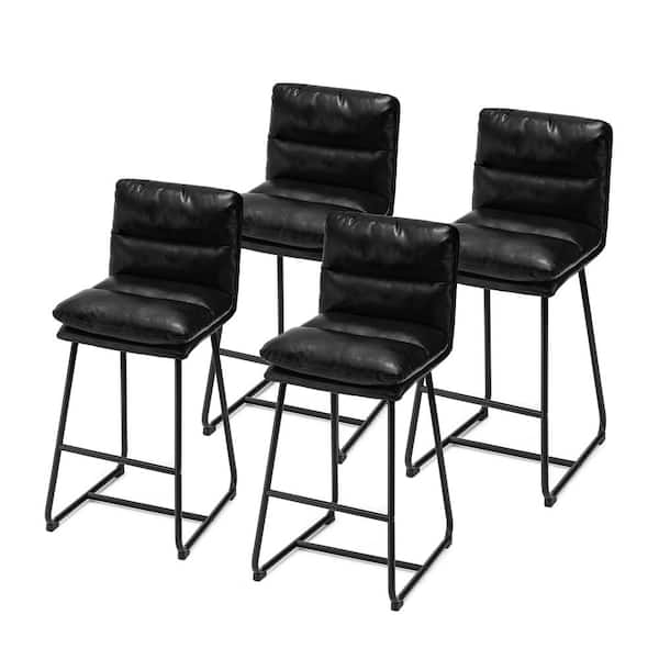 Glitzhome 30.75 in. H Seat Modern Black Metal Thick Leatherette Bar Stool with Metal Legs (Set of 4）