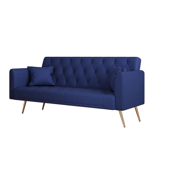 71 in.  Square Arm Velvet Rectangle Sofa in Blue (Seats 3)