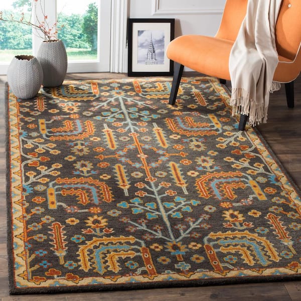Heritage Charcoal/Multi 8 ft. x 8 ft. Square Border Area Rug