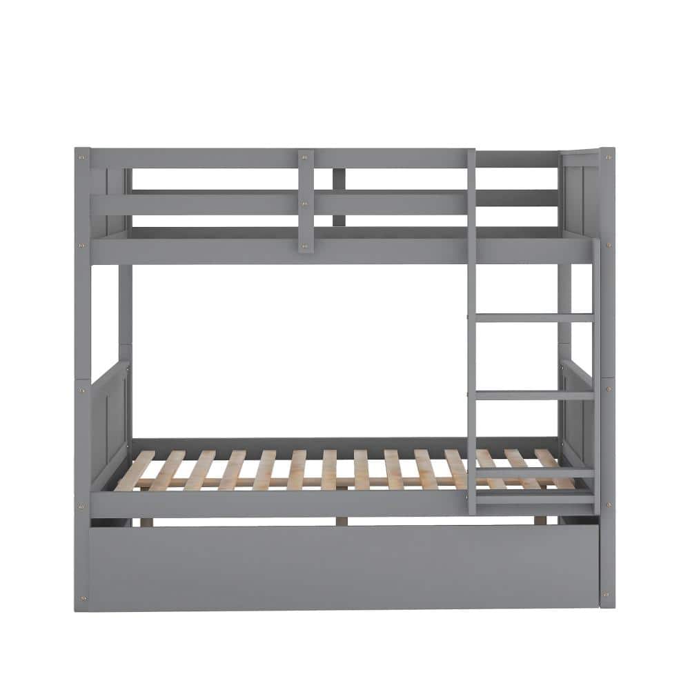 Gray Full Over Full Bunk Bed with Twin Trundle and Ladder, Solid Pine Wood Frame durable construction price history on PriceWatchPro