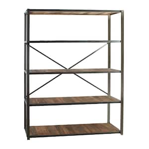 73 in. Natural/Bronze Metal 3-shelf Accent Bookcase with Open Back