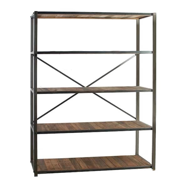 A & B Home 73 in. Natural/Bronze Metal 3-shelf Accent Bookcase with Open Back