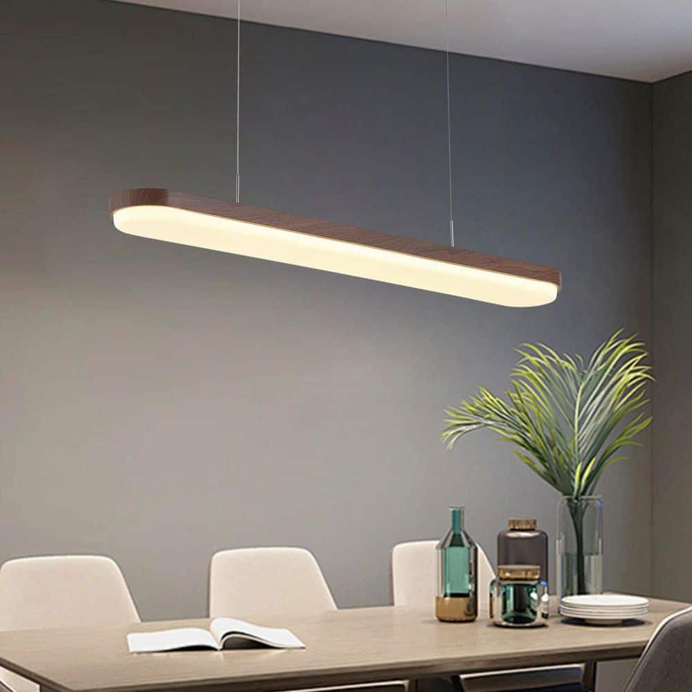 38.78 in. Faux Walnut Minimalist Linear LED Chandelier Kitchen Island Adjustable Dimmable Hanging Lighting price history on PriceWatchPro