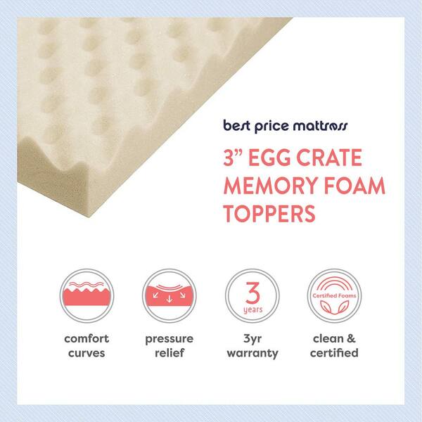 Mellow 3 Egg Crate Memory Foam Mattress Topper with Copper Infusion, Queen  